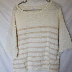 Time and Tru Knit Sweater – Size 4-6, Cream & Beige Stripes, Cozy & Stylish